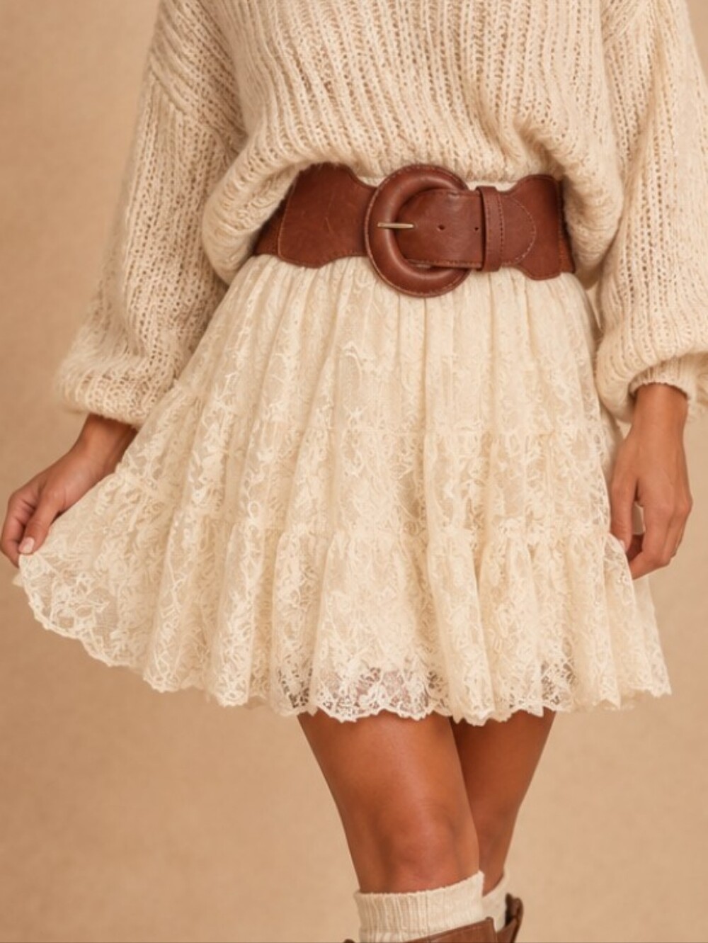 Boho Ivory Lace Mini Skirt XL NWT Lined Romantic Cottagecore